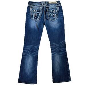 Rock Revival Kai Boot Jeans Womens Size 29 Embellished Distressed Ripped Pocket